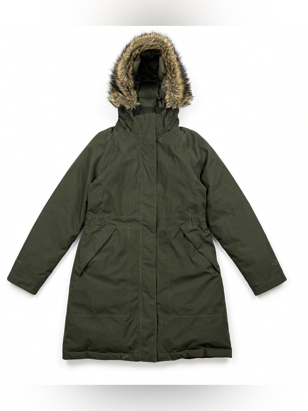 The North Face Womens Olive Green Parka Coat Size M Faux Fur Hood Winter